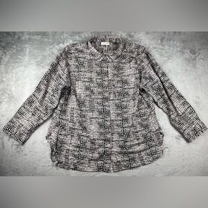 Calvin Klein Dress Shirt Womens 2X B&W Long Sleeve Button Roll Tab Sleeve